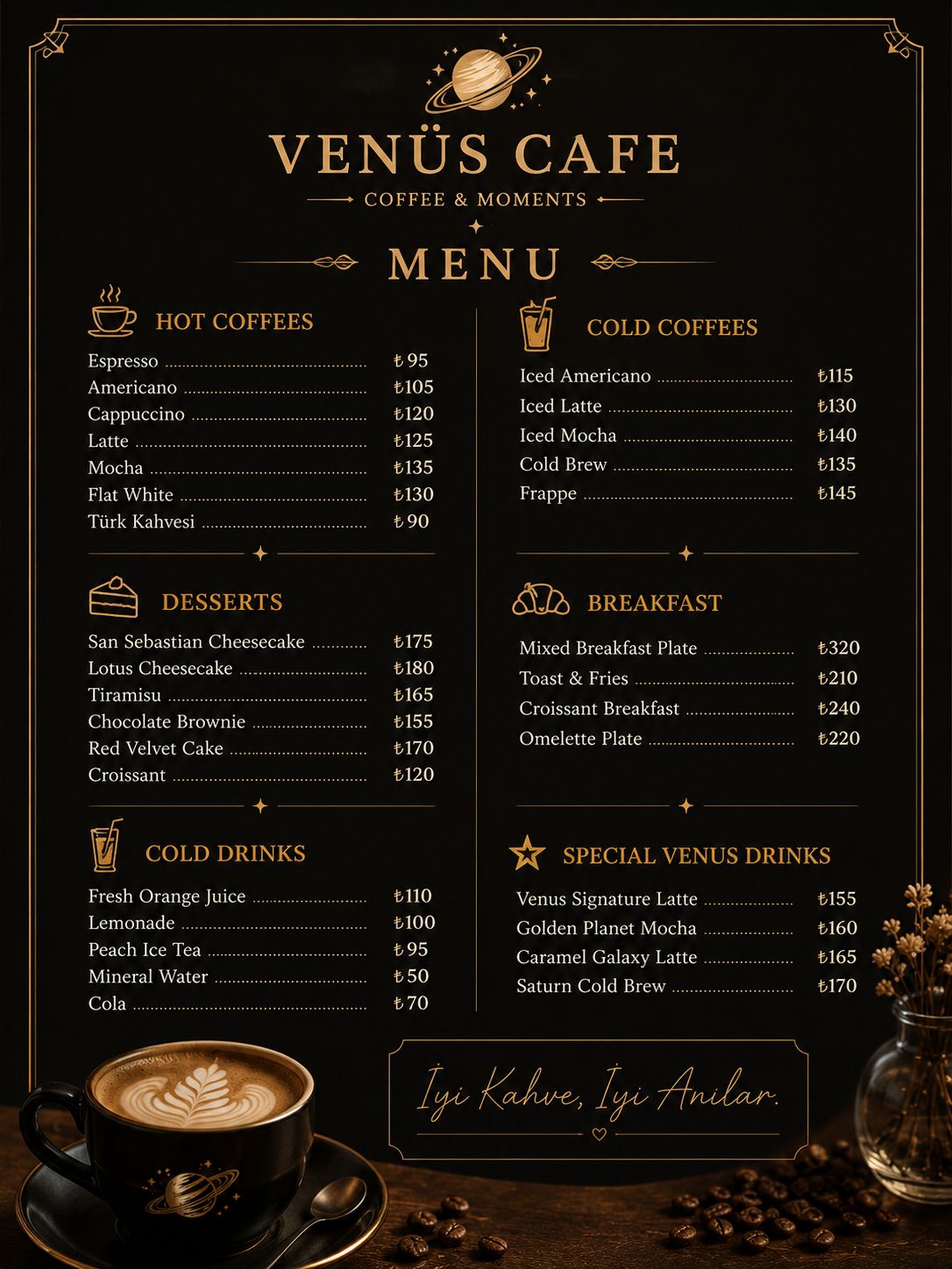 Venüs Cafe Menü Afişi